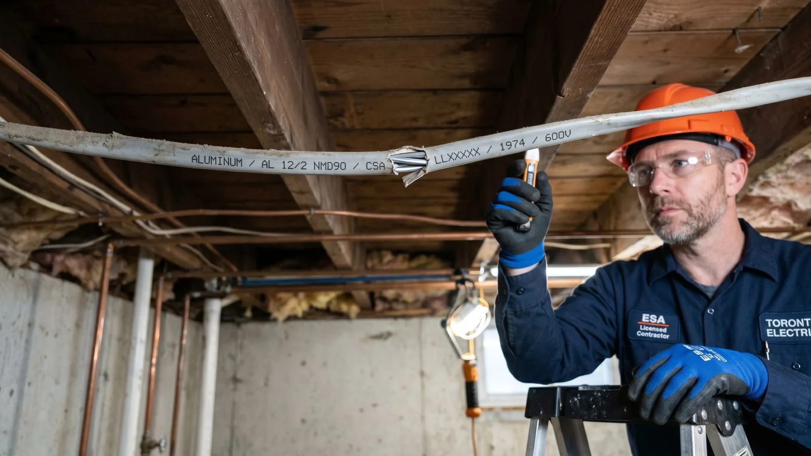 Aluminum branch-circuit cable in Toronto residential basement, identification photo