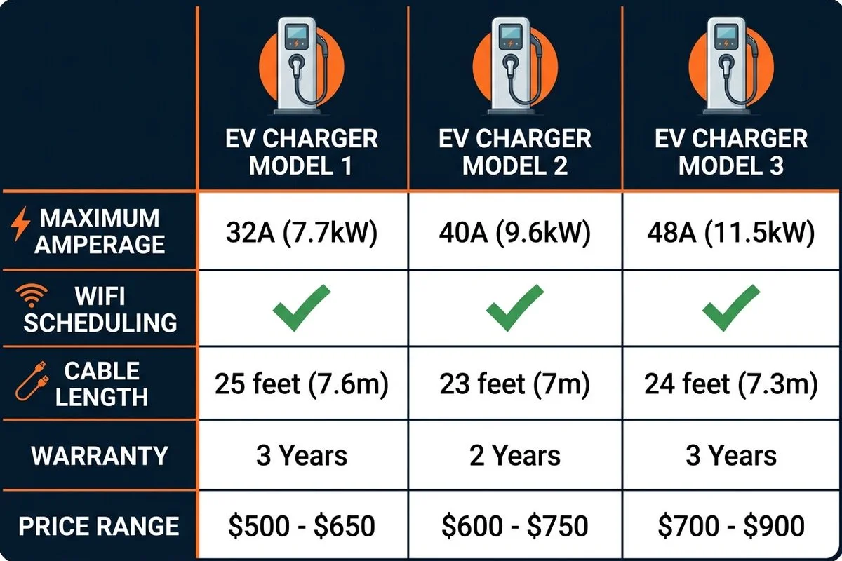 Comparison table graphic with feature checkmarks, brand colors only