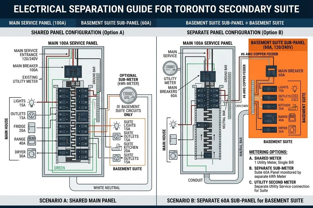 Diagram: separate sub-panel for basement suite vs main panel