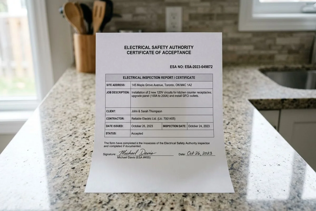 ESA Certificate of Acceptance document, clean paper, brand-color highlight on the relevant fields