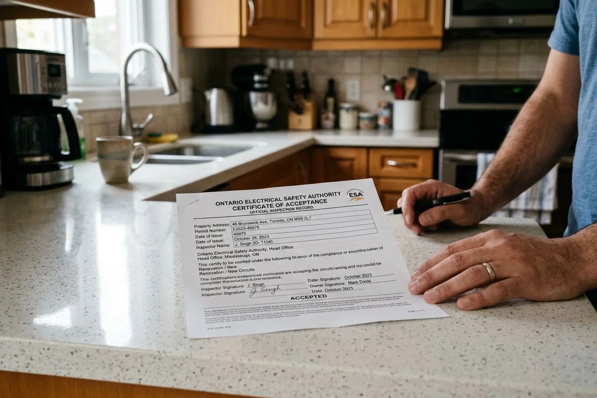 ESA Certificate of Acceptance document close-up on a kitchen counter, paperwork-style photo