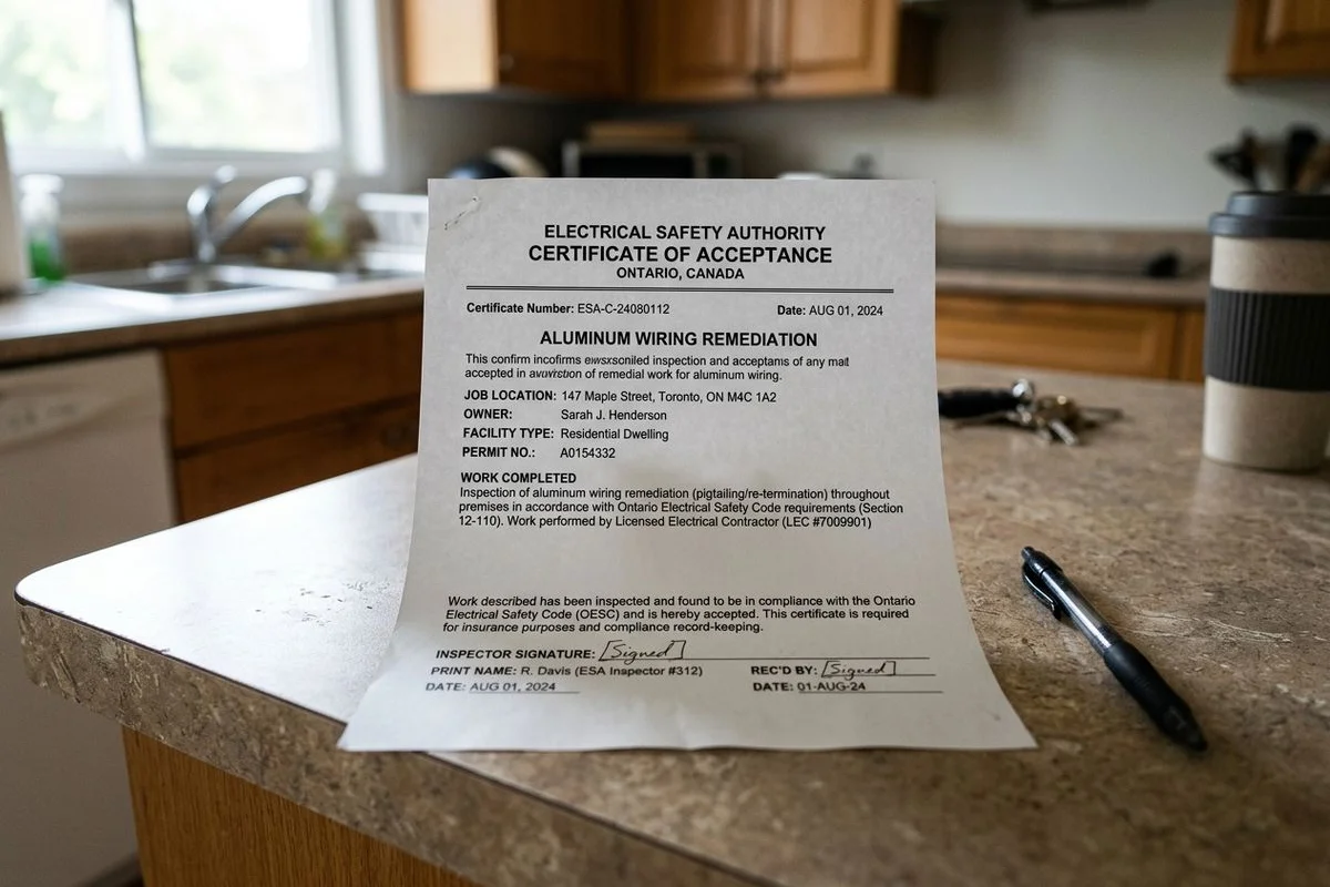 ESA Certificate of Acceptance for aluminum remediation, document close-up