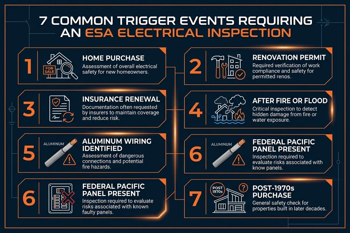 List graphic of 7 trigger events for ESA inspection